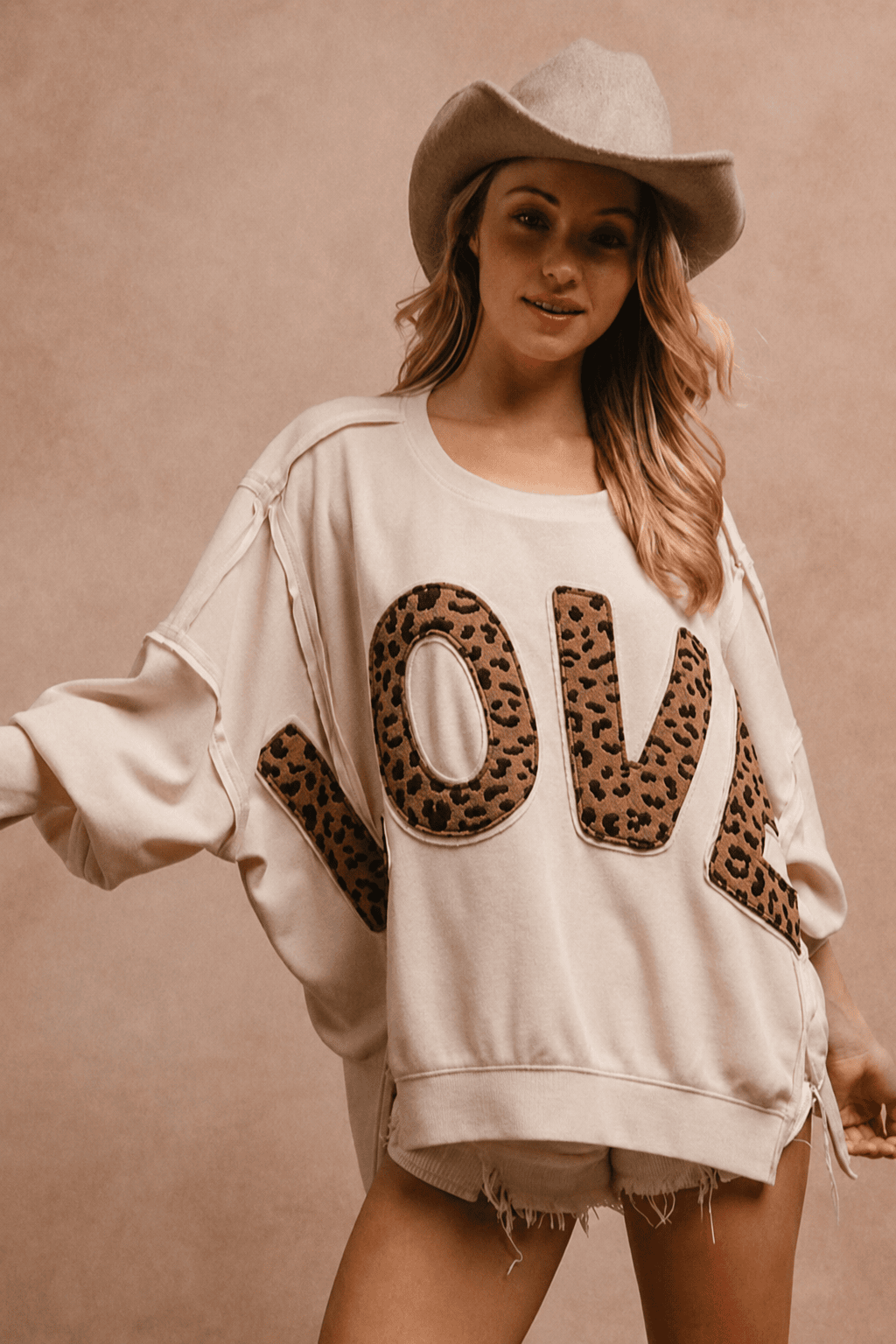 Leopard Letter Patch Oversized Sweatshirt