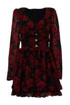 V Neck Long Sleeve A Line Floral Dress