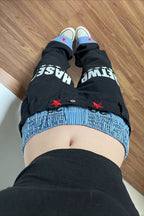 Double Waist Typography Wide Leg Jeans