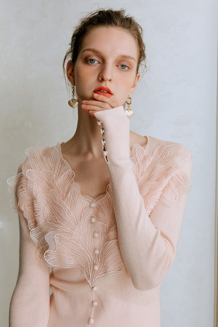 Feather Lace Detail Knit Top Secondary image