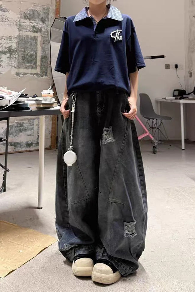 Vintage Baggy Ripped Denim Jeans Black / S Main image