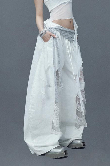 Ripped Lace Patchwork Relaxed Jeans Secondary image
