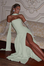 Solid Bustier High Slit Formal Dress S / Green