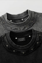 Studded Distressed Collar Washed Oversized Tee