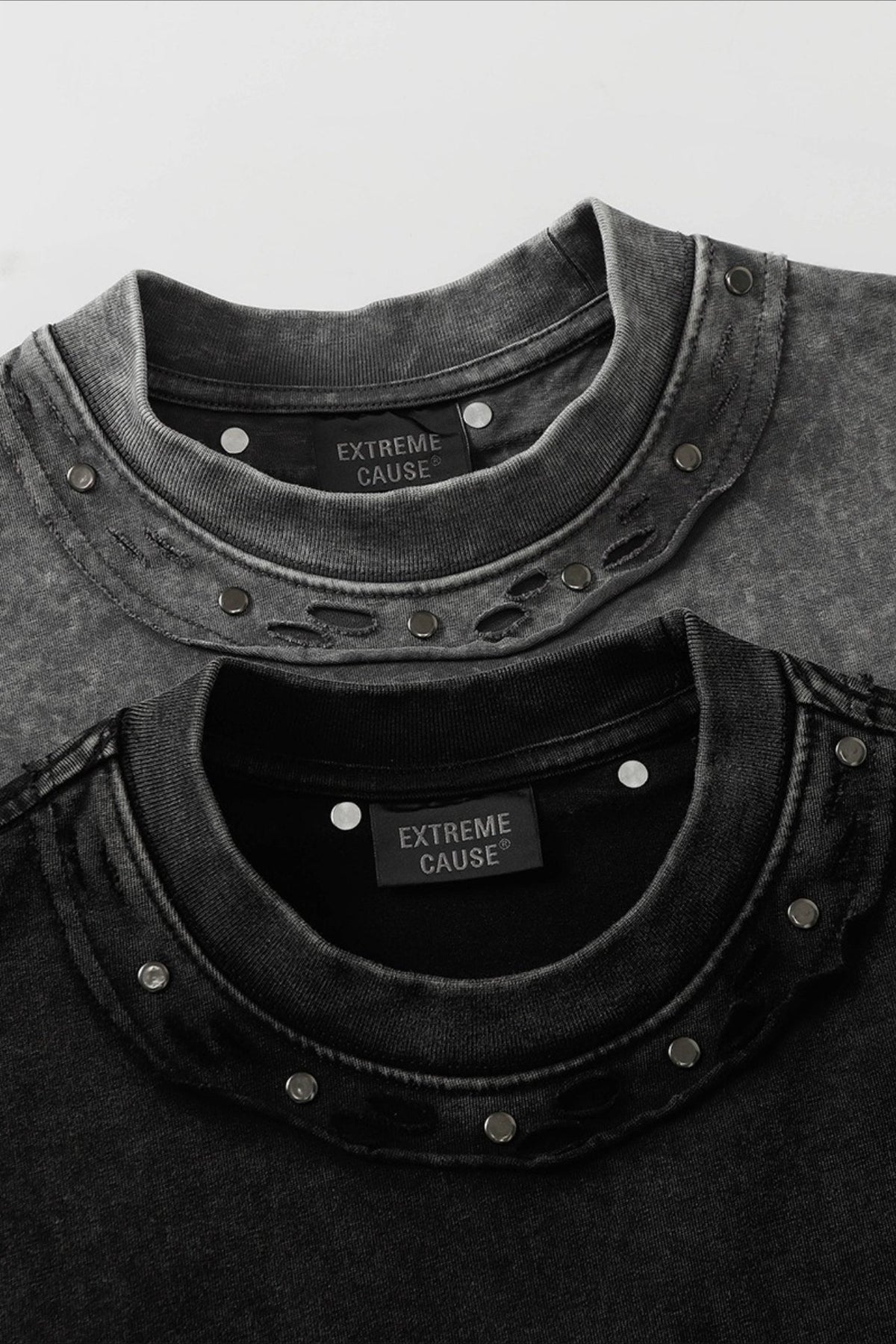 Studded Distressed Collar Washed Oversized Tee