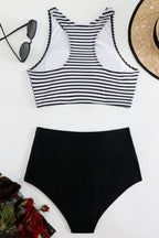 Striped Slim Fit High Waist Two Piece Swim Set
