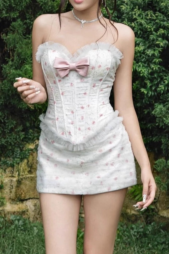 Corset Bow Back Two Piece Floral Dress Set Main image