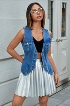Patchwork V Neck Denim Vest Tank Top