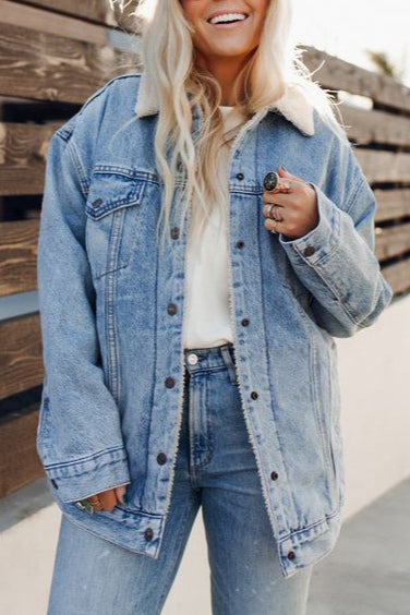 Fleece Lined Denim Bomber Jacket Secondary image