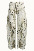 Washed Leopard Print Wide Leg Jeans