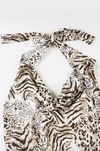 Leopard Print Halter Cowl Ruched Mini Dress