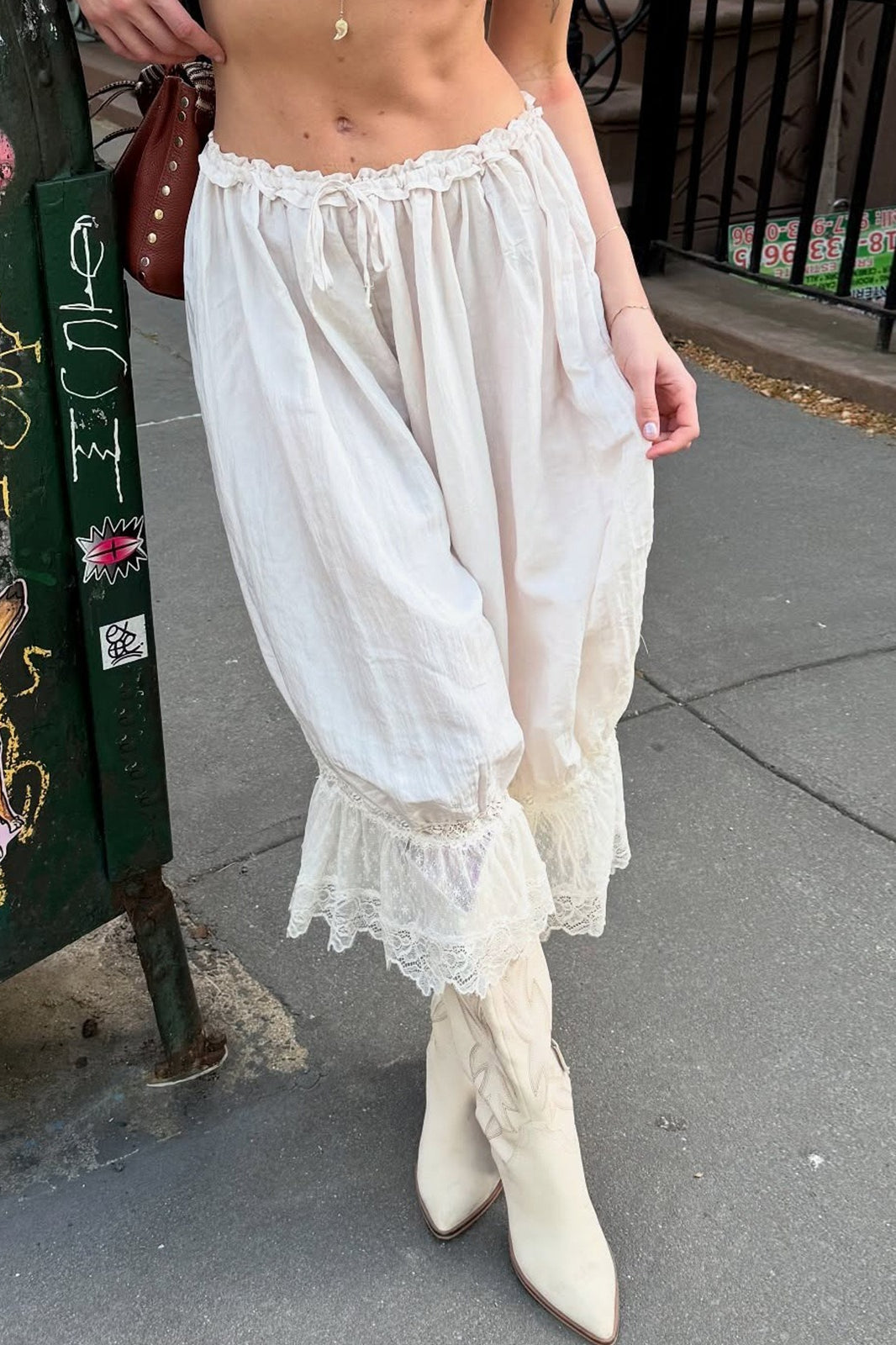 Lace Trim Relaxed Fit Boho Pants Main image