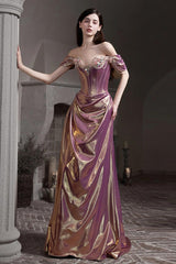 Off Shoulder Ruched Satin Elegant Prom Dress