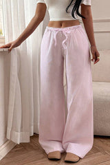 Pink Casual Wide Leg Knit Pants