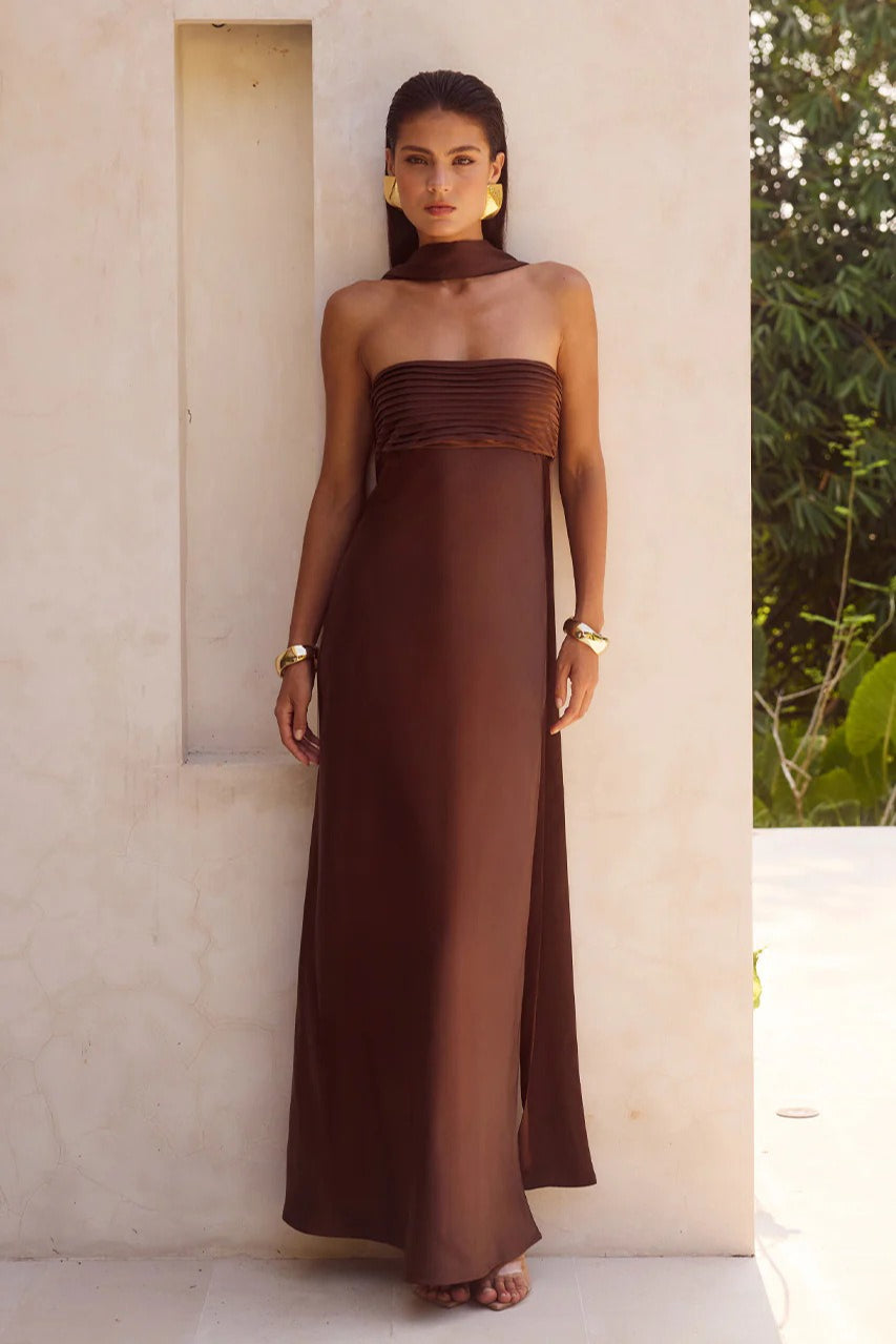 Satin Tie Front Strapless Elegant Prom Dress Main image