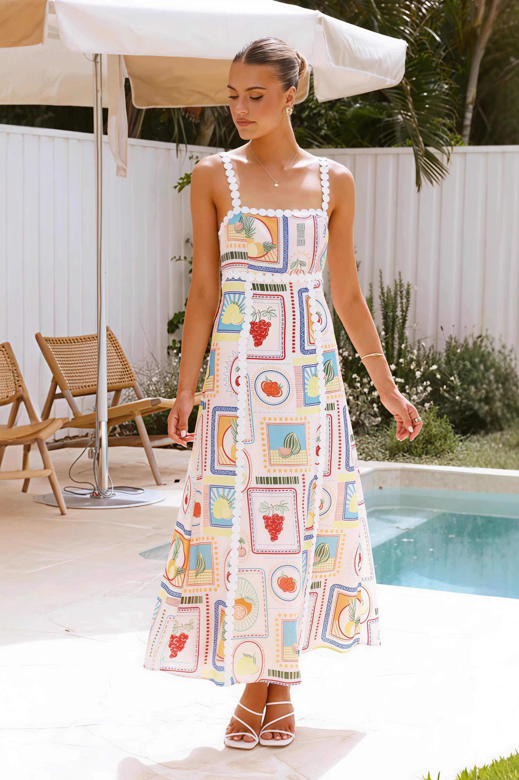 Linen Lace Trim Strappy Cutout Boho Dress Main image
