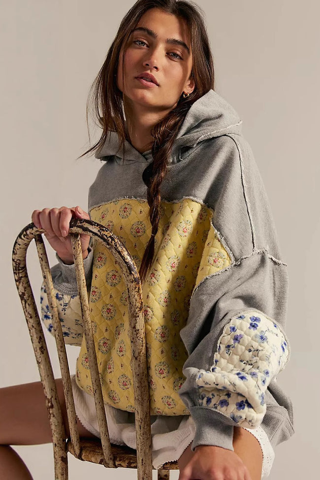 Boho Quilted Floral Patchwork Oversized Hoodie Main image