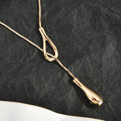 Long Teardrop Pendant Slide Chain Lariat Necklace