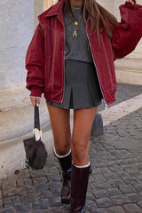 Colorblock Faux Leather Zip Jacket