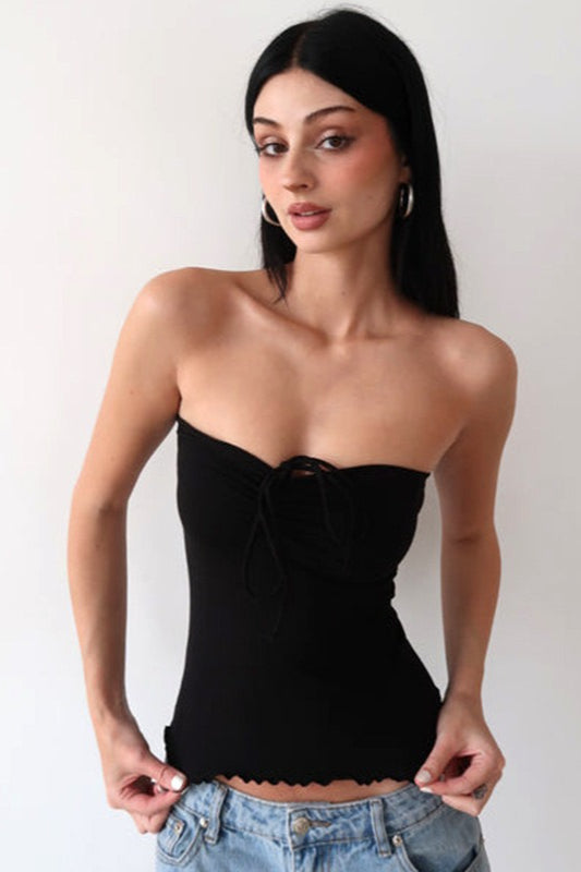 Ruched Strapless Backless Ruffle Tie Tube Top Secondary image