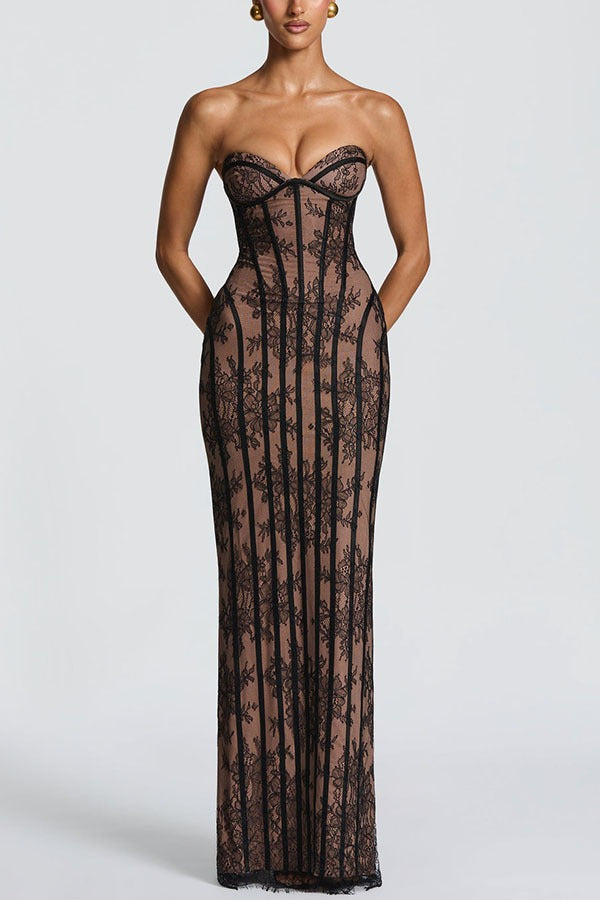 Strapless Lace Corset Column Formal Dress