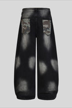 Camo Pocket Curved Wide Leg Jeans