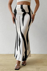Zebra Print High Waist Bodycon Mermaid Maxi Skirt