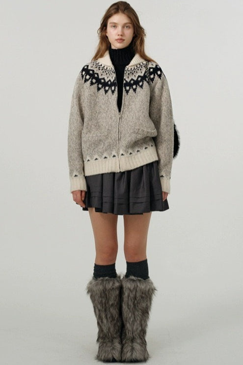 Color Block Turn-Down Collar Loose Sweater Secondary image