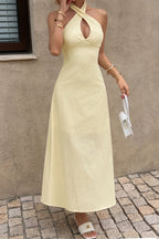 Crisscross Halter Fitted Waist Maxi Dress