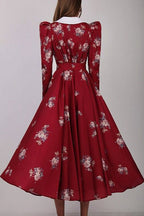 Flared Vintage Print Slim Waist Floral Maxi Dress