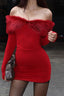 Off Shoulder Faux Fur Panel Dress
