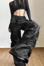 Ruched Wide Leg Drawstring Streetwear Pants