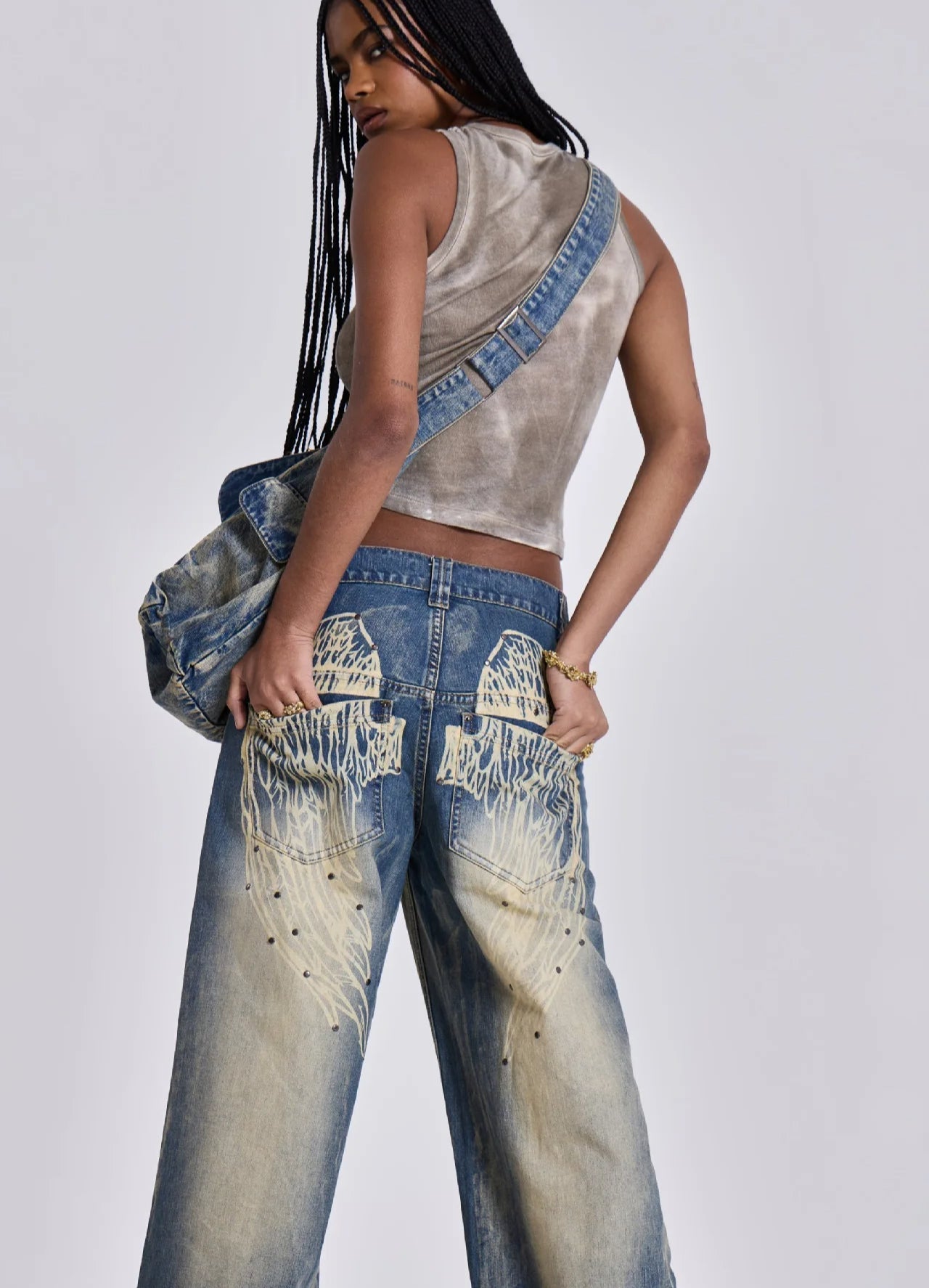 Gradient Wing Print Wide Leg Jeans Secondary image