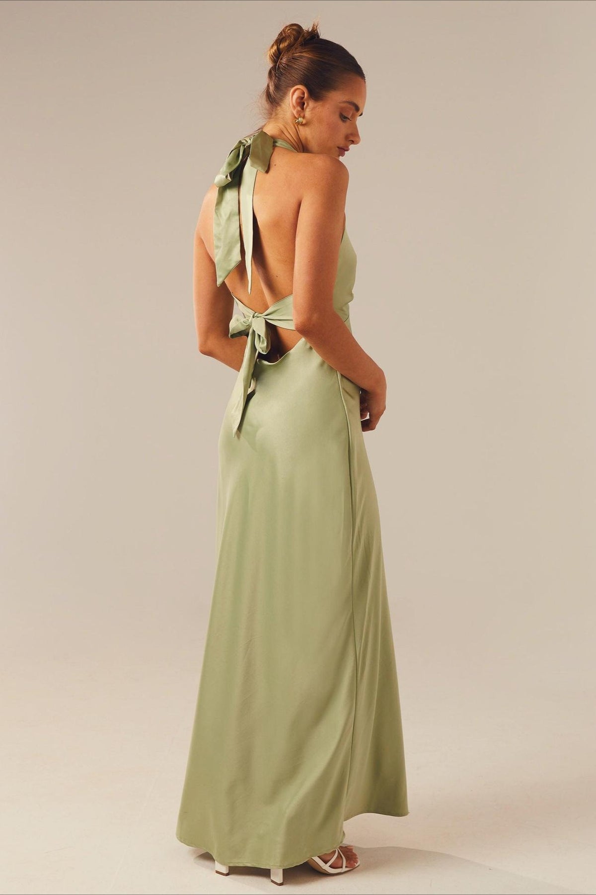 Halter V Neck Stretch Satin Cocktail Dress