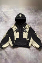 Star Embroidered Contrast Panel Hoodie