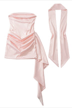 Strapless Satin Scarf Draped Cocktail Dress