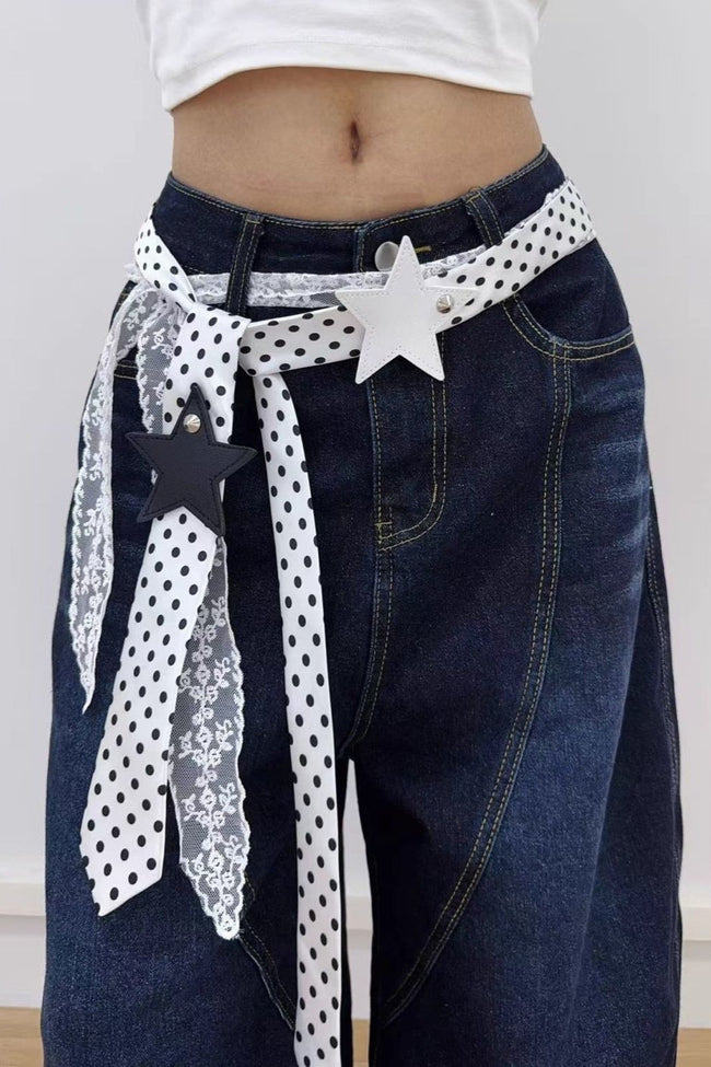 Retro Polka Dot Scarf Lace Two Piece Belt Set Main image
