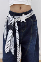 Retro Polka Dot Scarf Lace Two Piece Belt Set