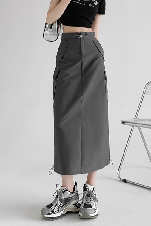 A-Line Gray Vintage Cargo High Slit Skirt Secondary image