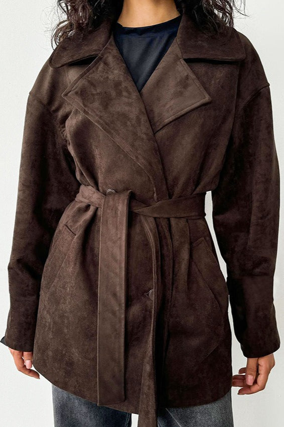 Vintage Brown Suede Tie Waist Overcoat Secondary image
