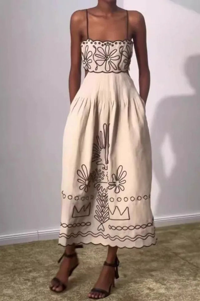Embroidered Spaghetti Strap Boho Dress Main image