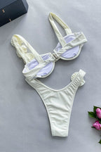 3D Flower Off Shoulder Strap Bikini Set