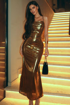 Shiny Bodycon Evening Gown Maxi Dress