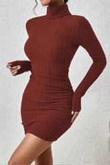 High Neck Slim Fit Knit Sweater Dress
