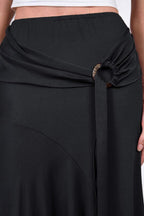 High Waist Wood Veneer Sash Bodycon Skirt