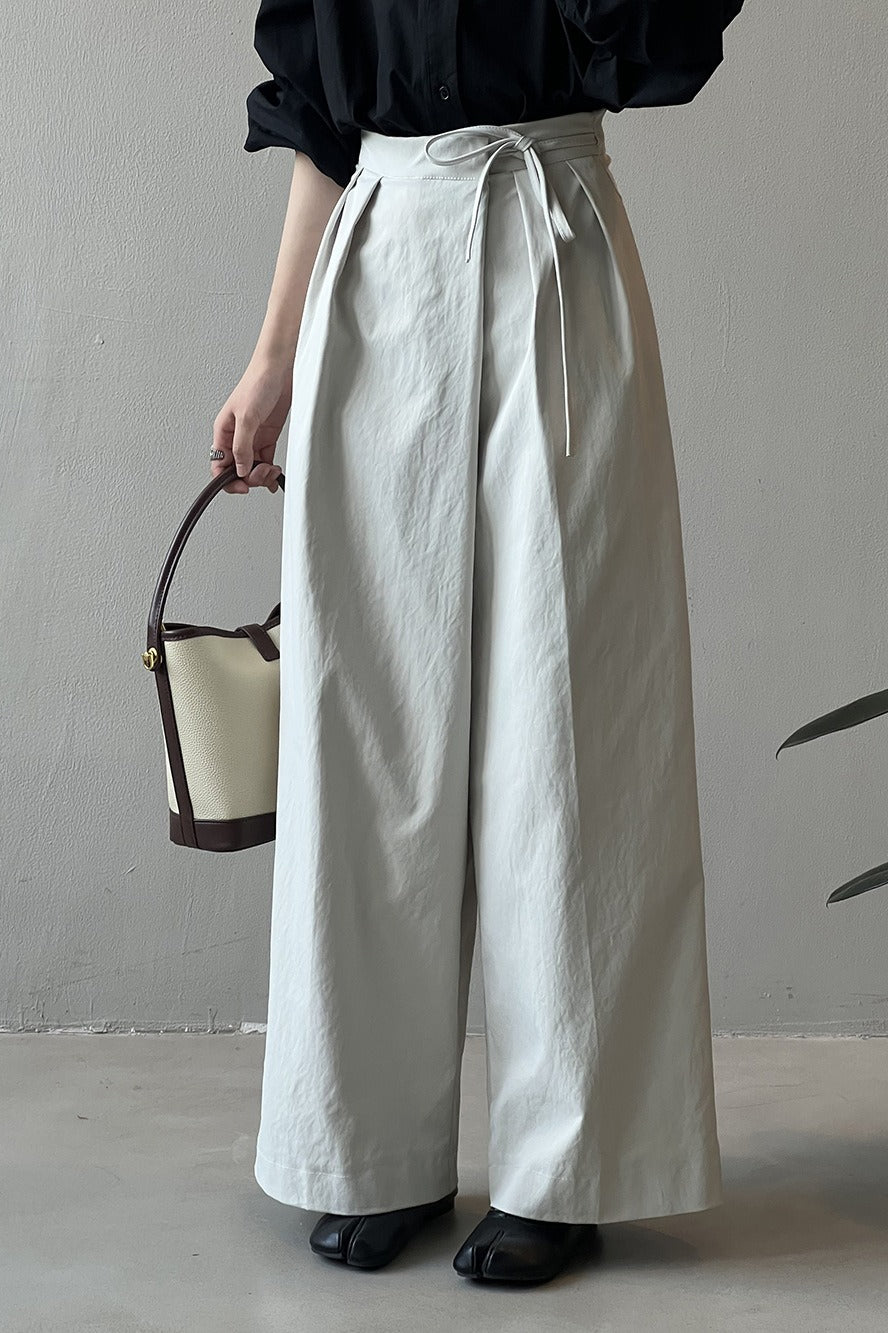 Asymmetrical Placket Tie Relaxed High Waist Long Pants Main image