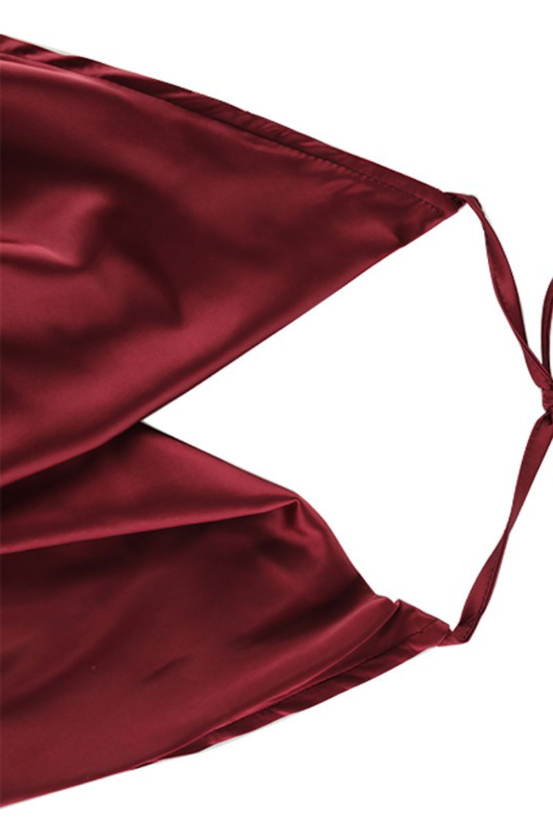 Cowl Neck Satin Halter Formal Dress
