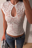 White Floral Lace Hollow Out Sheer Tee