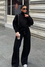 Half Zip Sweatshirt Wide Leg Pants Set