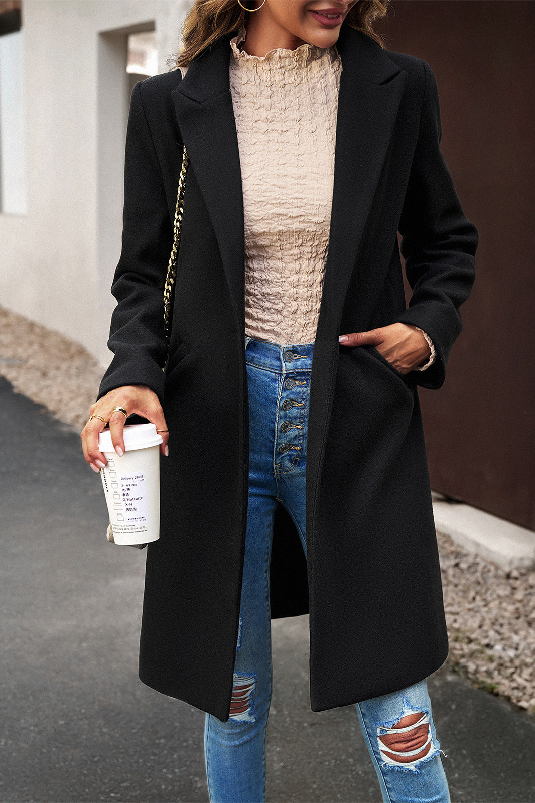 Wool Blend Solid Longline Coat Black / S coats Main image